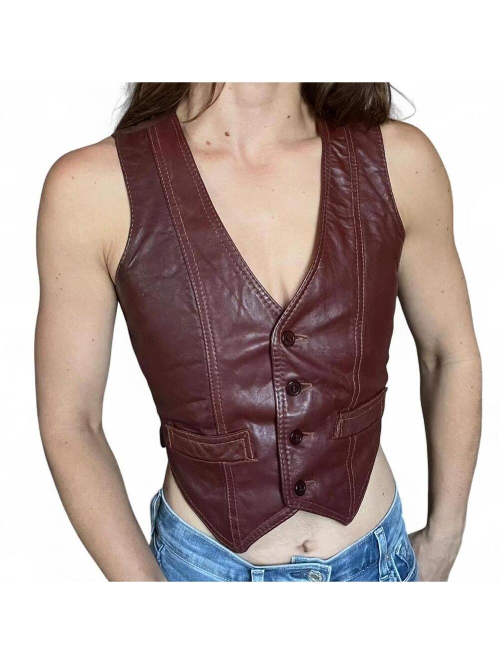 Burgundy Genuine Leather Vest with Cinching Back
